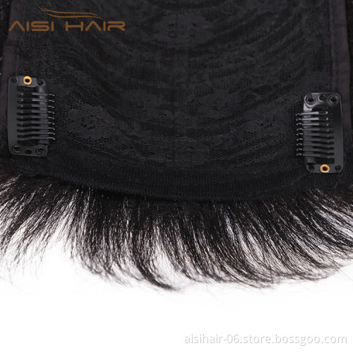 Aisi Hair 100% Human Hair Toupee for Men Natural Black Hair Machine Made Toupee Replacement System Hairpieces with Clips